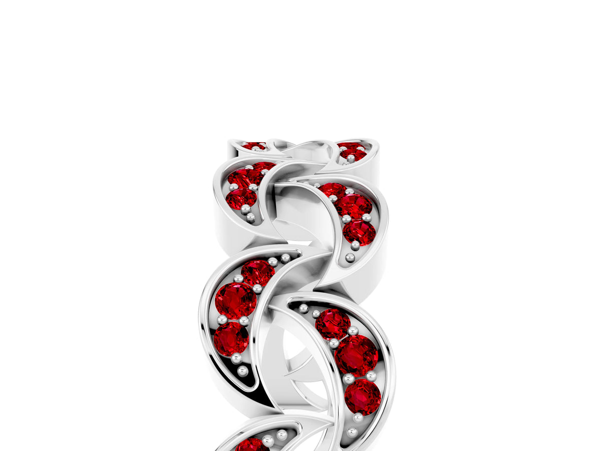 Pavé Round Ruby Interlocking Eternity Band in White gold with Bezel Prong Setting_5