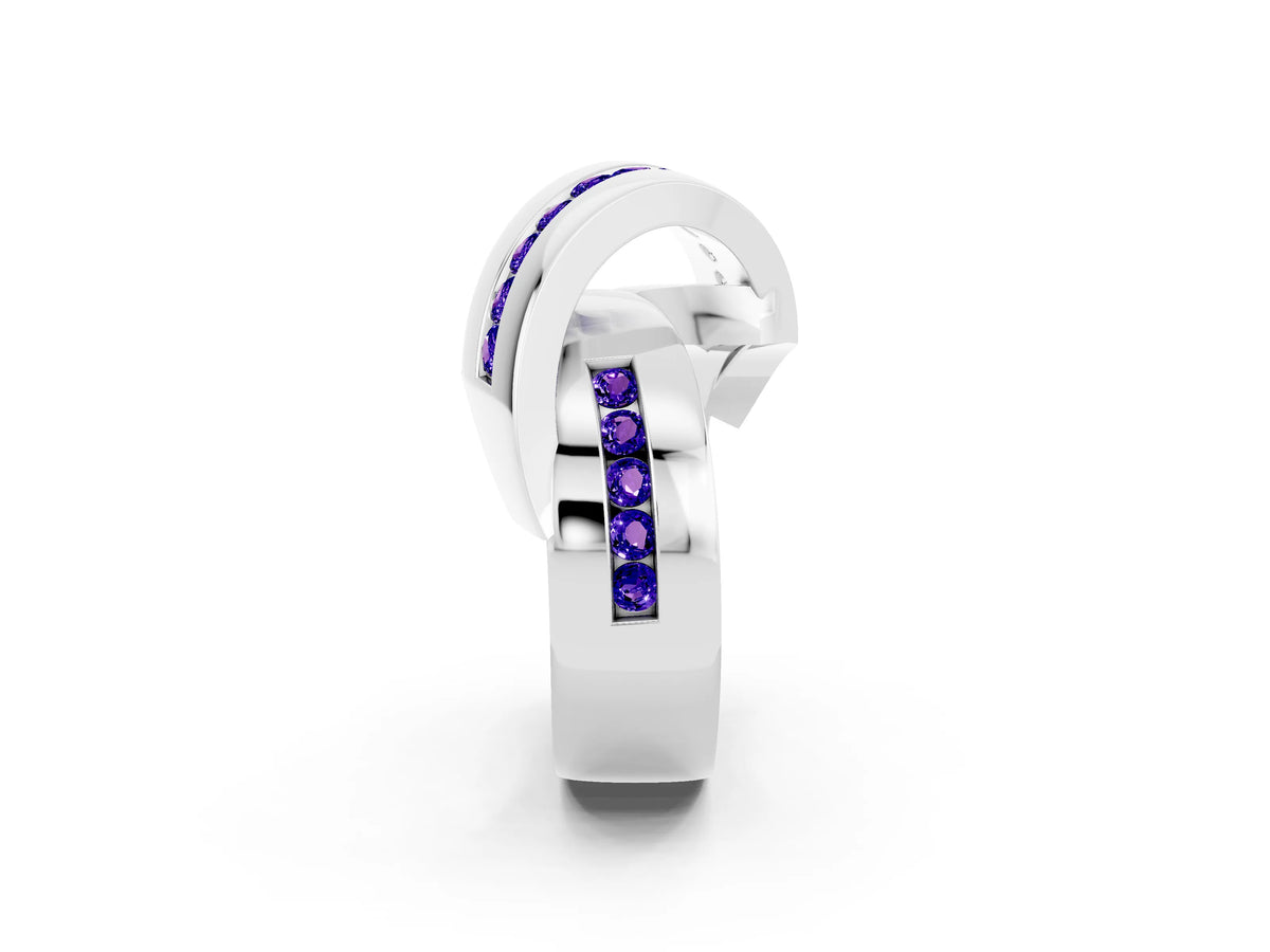 Pavé Round Tanzanite Crossover Band in Platinum with Channel Setting_2