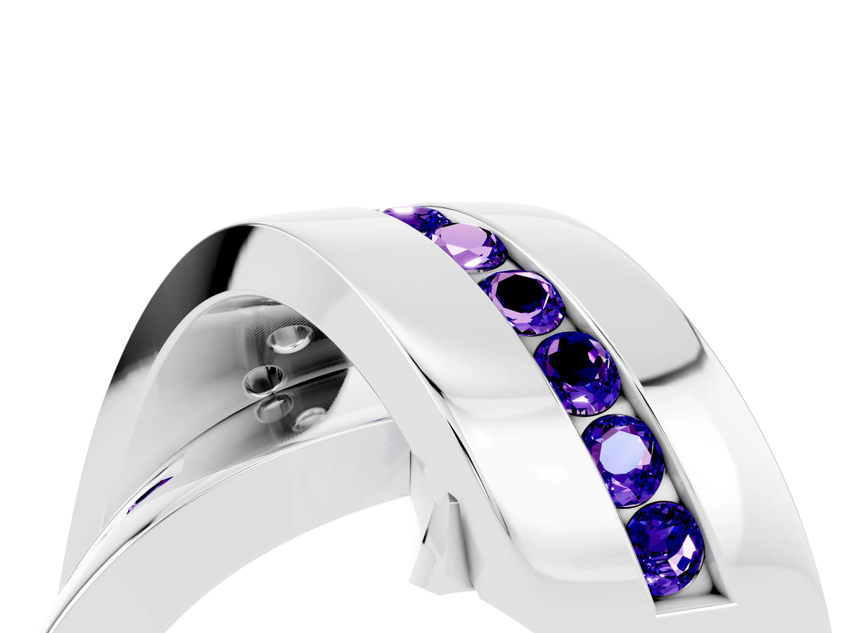 Pavé Round Tanzanite Crossover Band in Platinum with Channel Setting_4