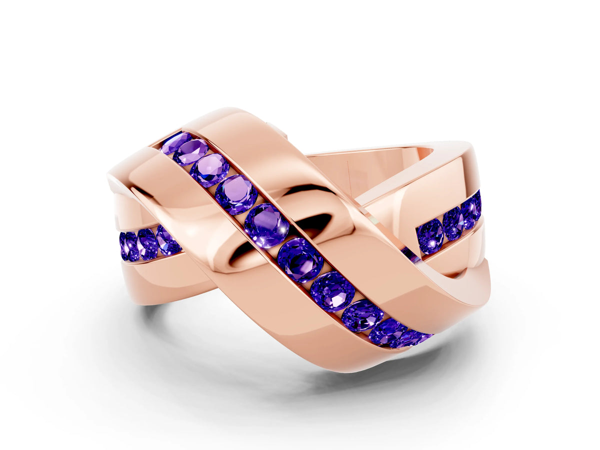 Pavé Round Tanzanite Crossover Band in Rose gold with Channel Setting