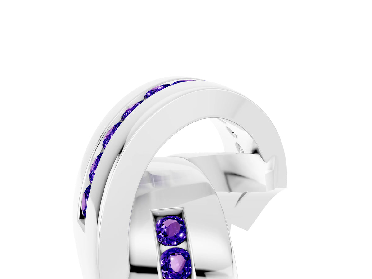 Pavé Round Tanzanite Crossover Band in White gold with Channel Setting_5