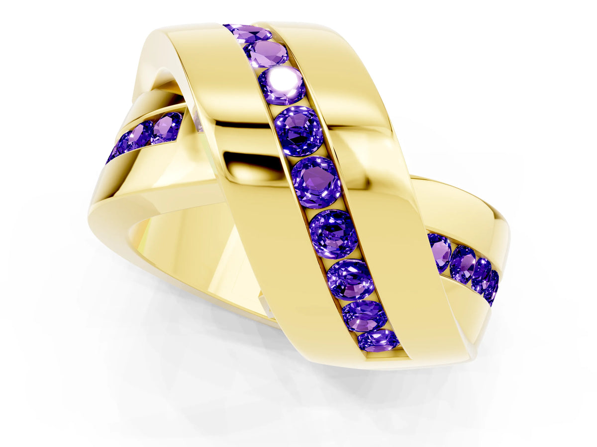 Pavé Round Tanzanite Crossover Band in Yellow gold with Channel Setting_1