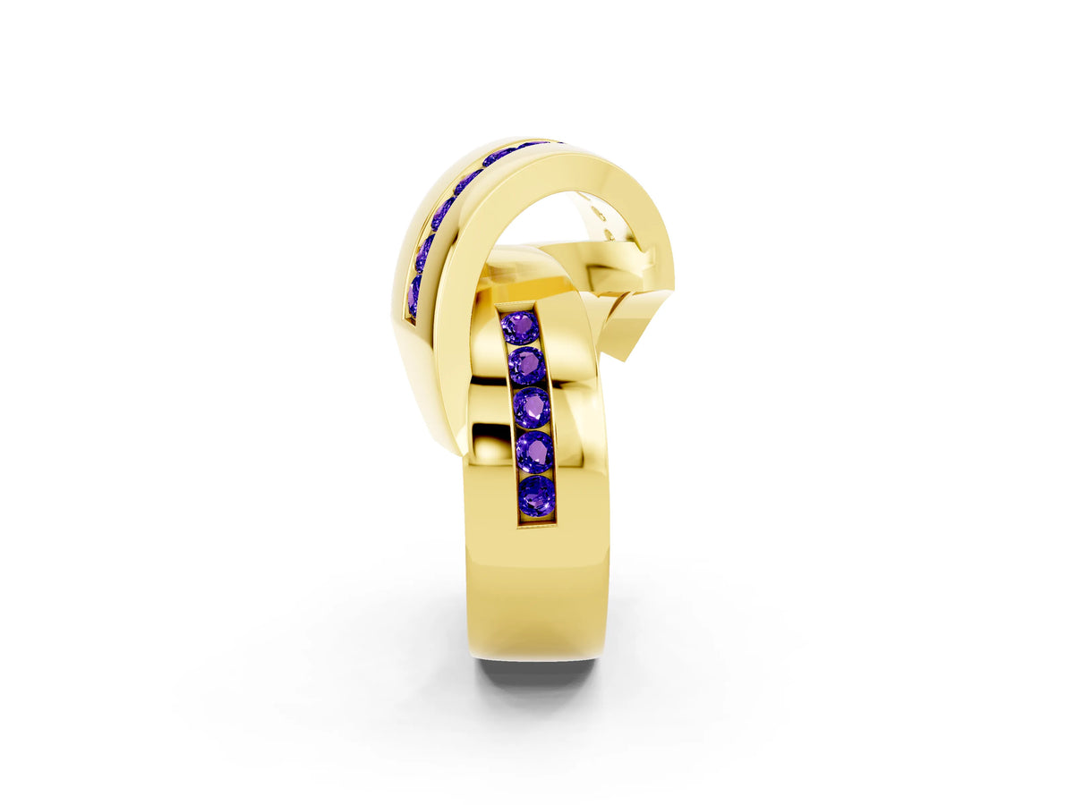 Pavé Round Tanzanite Crossover Band in Yellow gold with Channel Setting_2