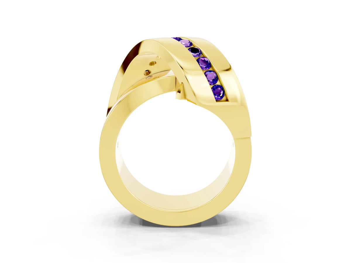 Pavé Round Tanzanite Crossover Band in Yellow gold with Channel Setting_3