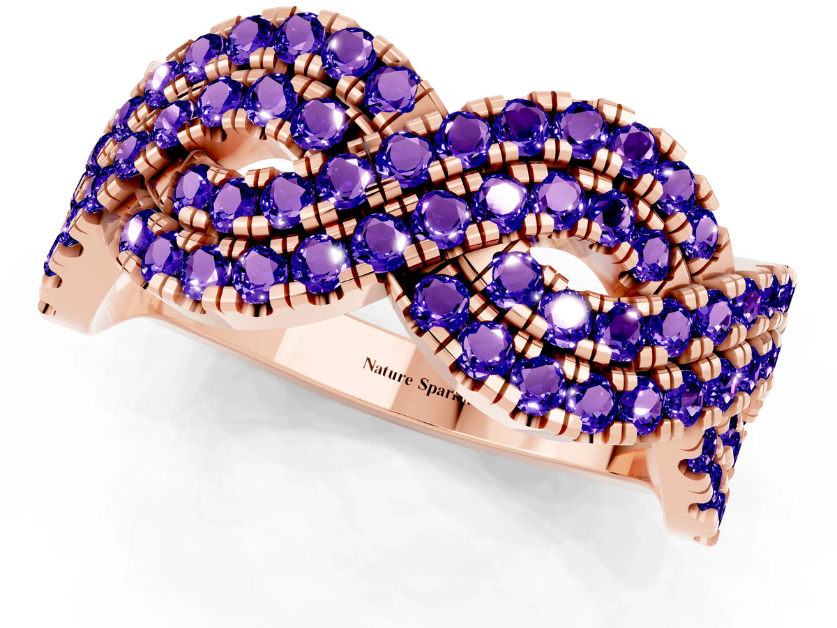Pavé Round Tanzanite Infinity Twist Band in Rose gold with Shared Prong Setting_1