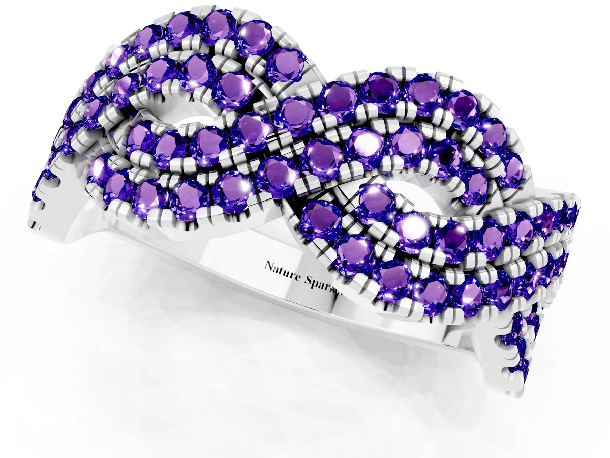 Pavé Round Tanzanite Infinity Twist Band in Silver with Shared Prong Setting_1