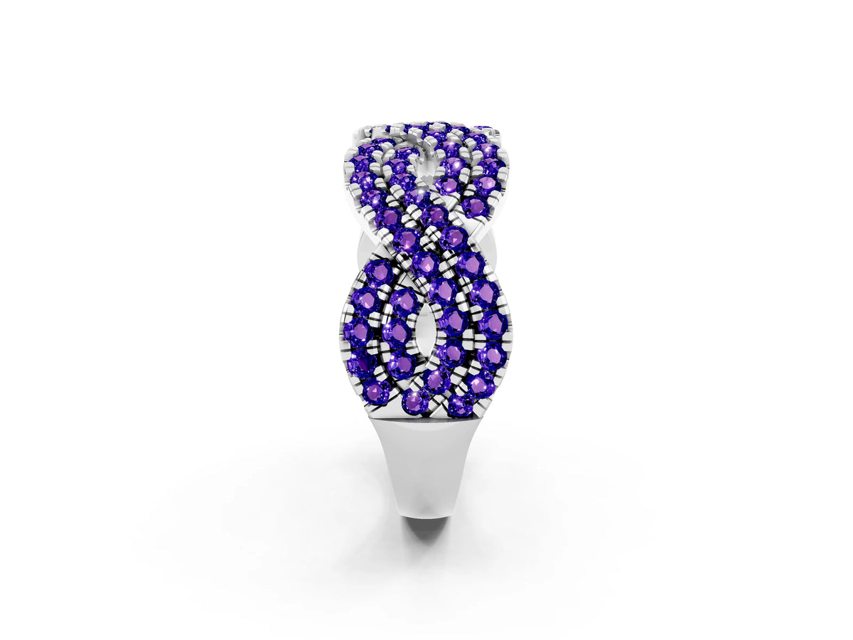Pavé Round Tanzanite Infinity Twist Band in Silver with Shared Prong Setting_2