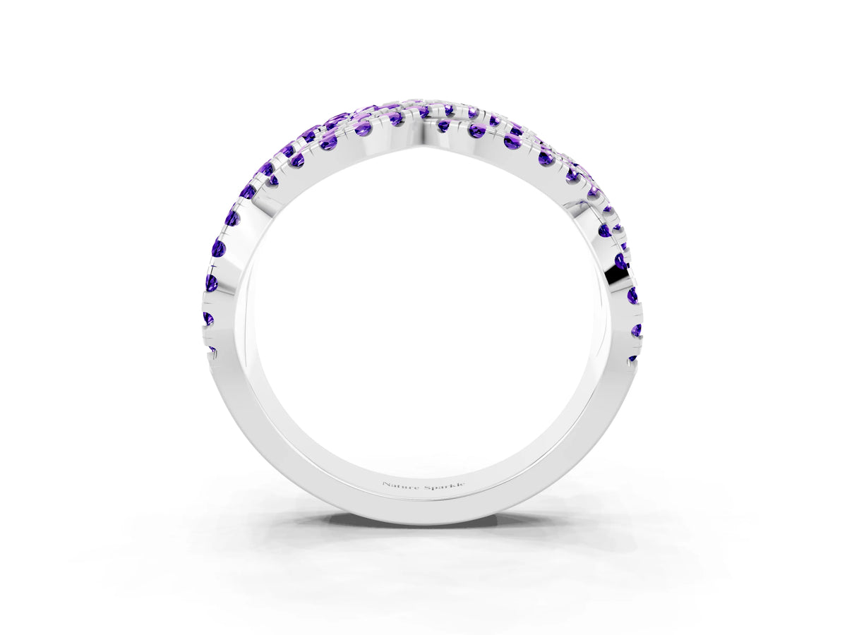 Pavé Round Tanzanite Infinity Twist Band in White gold with Shared Prong Setting_3