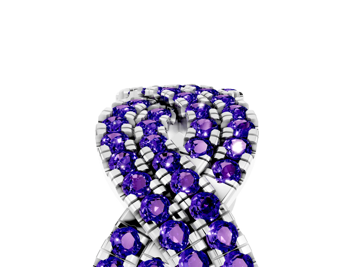 Pavé Round Tanzanite Infinity Twist Band in White gold with Shared Prong Setting_5