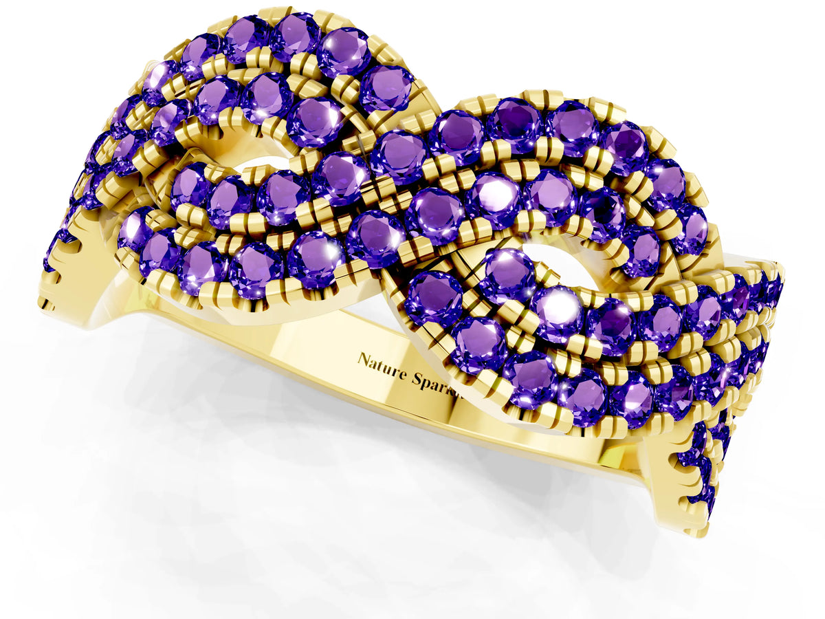 Pavé Round Tanzanite Infinity Twist Band in Yellow gold with Shared Prong Setting_1