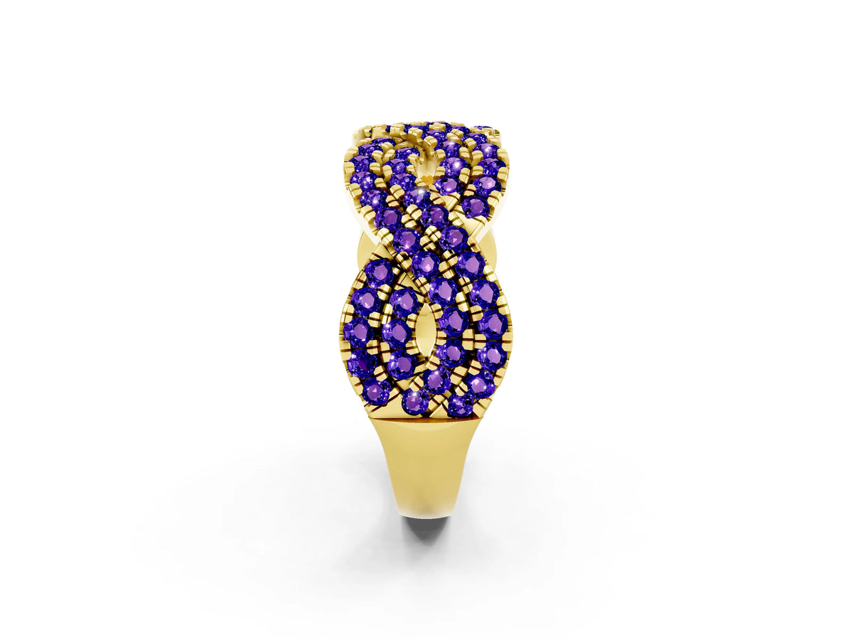 Pavé Round Tanzanite Infinity Twist Band in Yellow gold with Shared Prong Setting_2