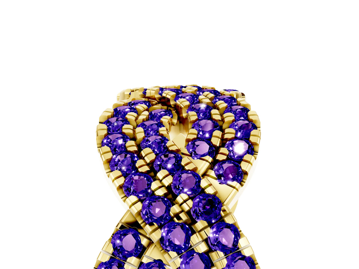 Pavé Round Tanzanite Infinity Twist Band in Yellow gold with Shared Prong Setting_5