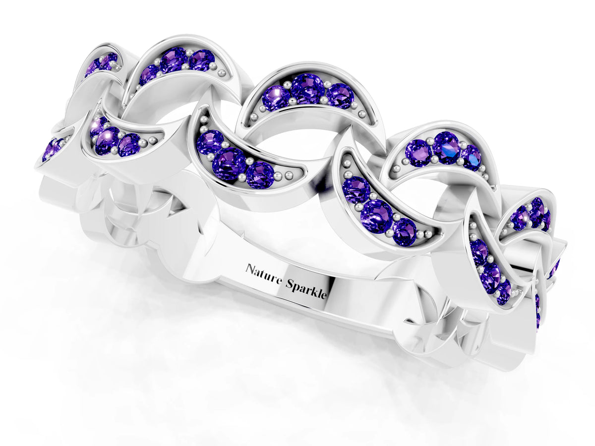 Pavé Round Tanzanite Interlocking Eternity Band in Platinum with Bezel Prong Setting_1