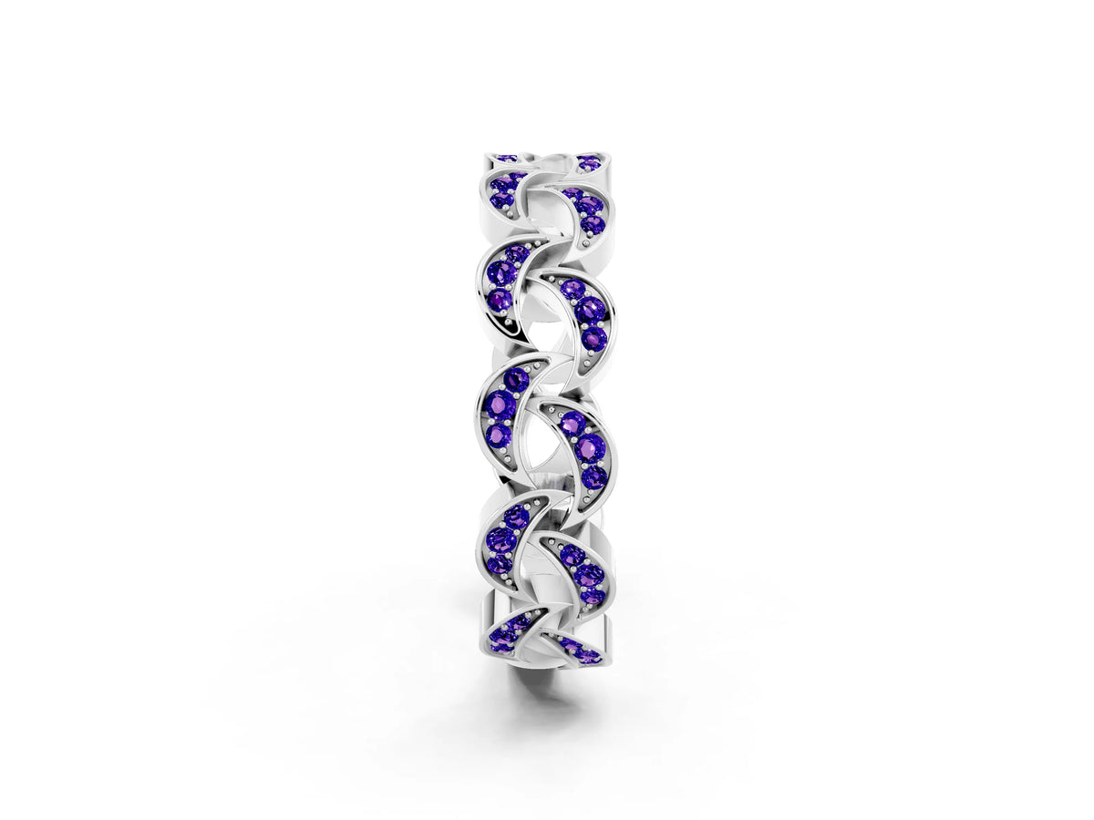 Pavé Round Tanzanite Interlocking Eternity Band in Platinum with Bezel Prong Setting_2