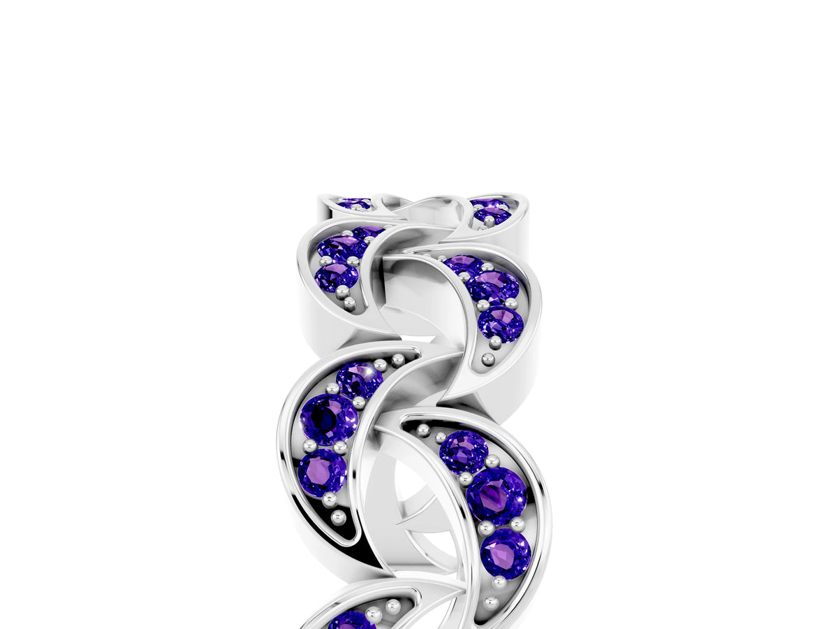 Pavé Round Tanzanite Interlocking Eternity Band in Platinum with Bezel Prong Setting_5
