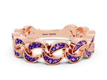 Pavé Round Tanzanite Interlocking Eternity Band in Rose gold with Bezel Prong Setting