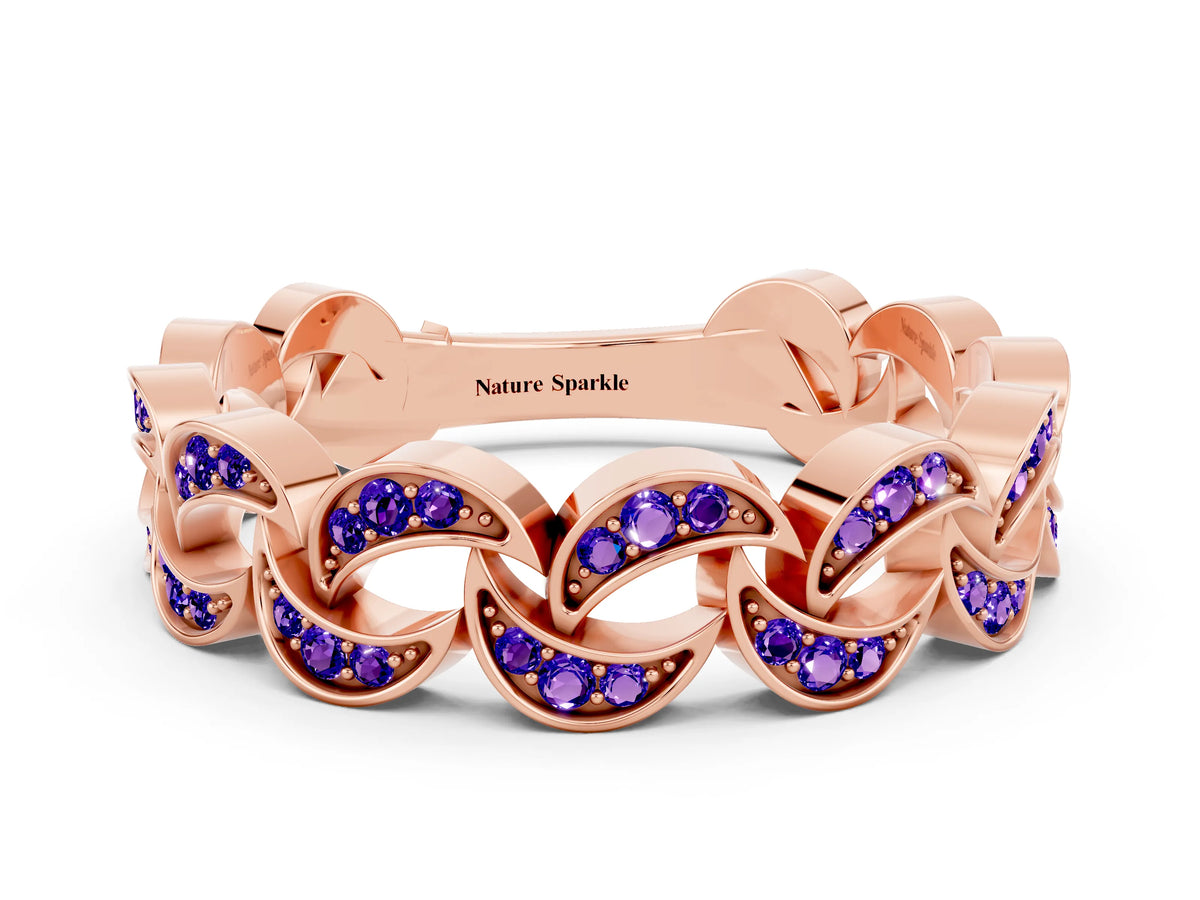 Pavé Round Tanzanite Interlocking Eternity Band in Rose gold with Bezel Prong Setting