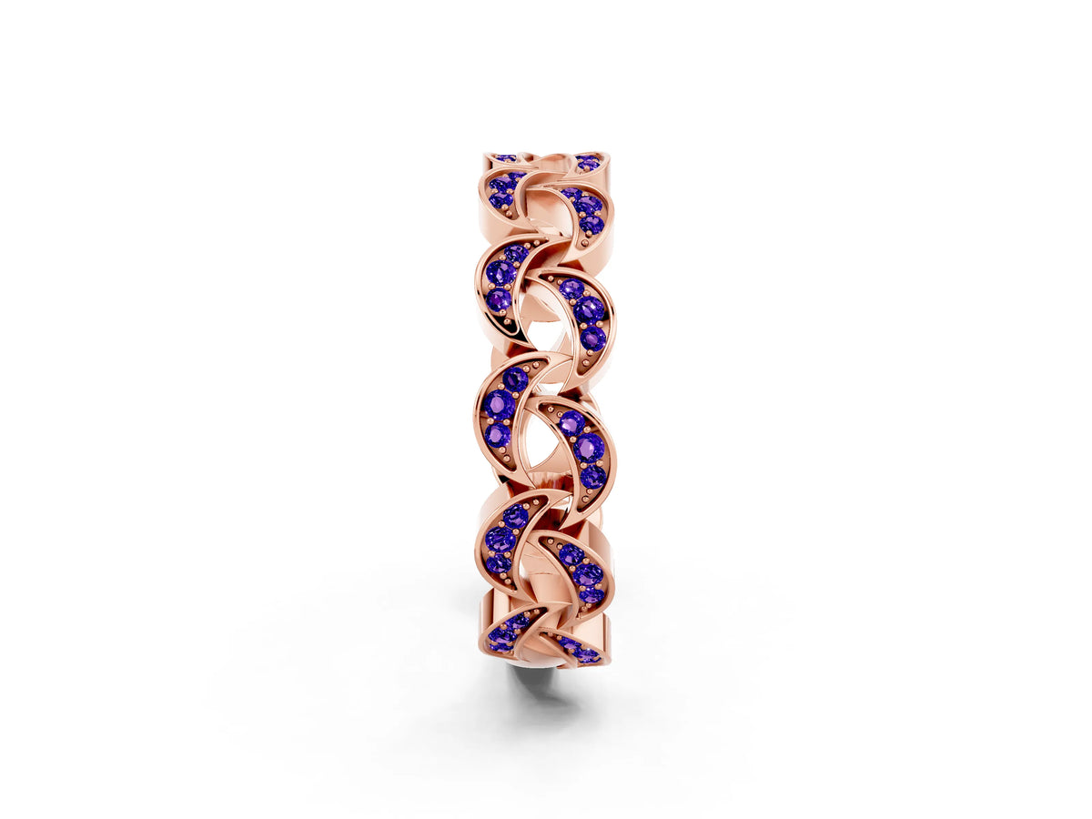 Pavé Round Tanzanite Interlocking Eternity Band in Rose gold with Bezel Prong Setting_2