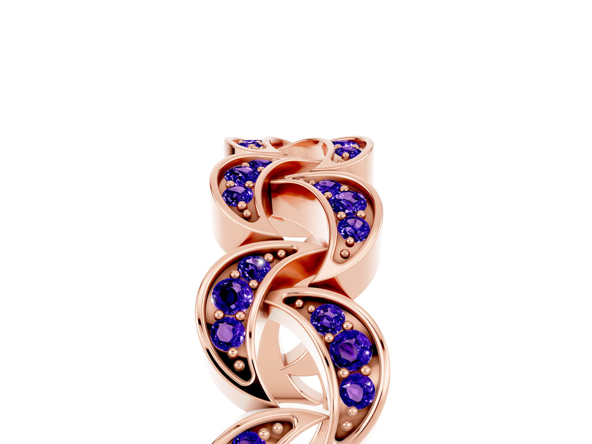 Pavé Round Tanzanite Interlocking Eternity Band in Rose gold with Bezel Prong Setting_5