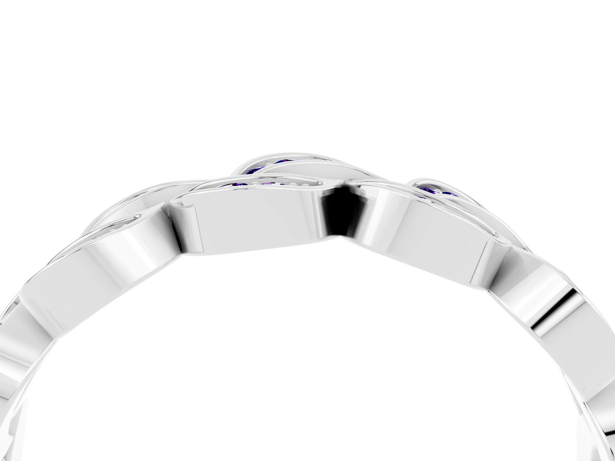 Pavé Round Tanzanite Interlocking Eternity Band in Silver with Bezel Prong Setting_4