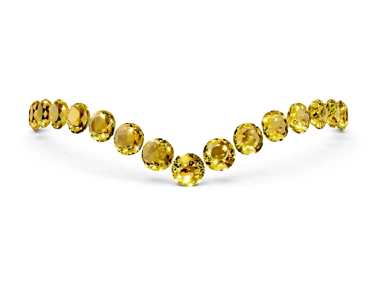Pavé Round Yellow Sapphire Chevron Band in Yellow gold with Shared Prong Setting