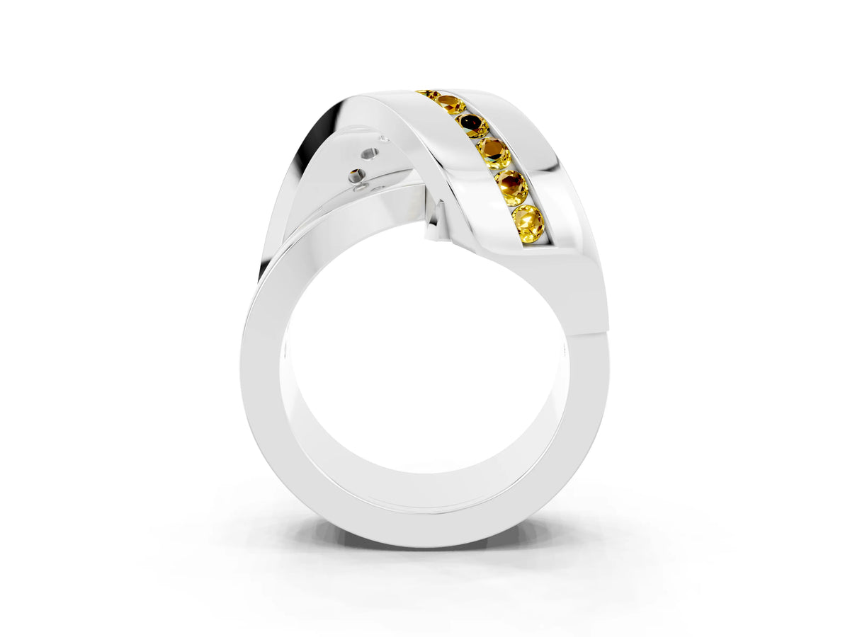 Pavé Round Yellow Sapphire Crossover Band in Platinum with Channel Setting_3