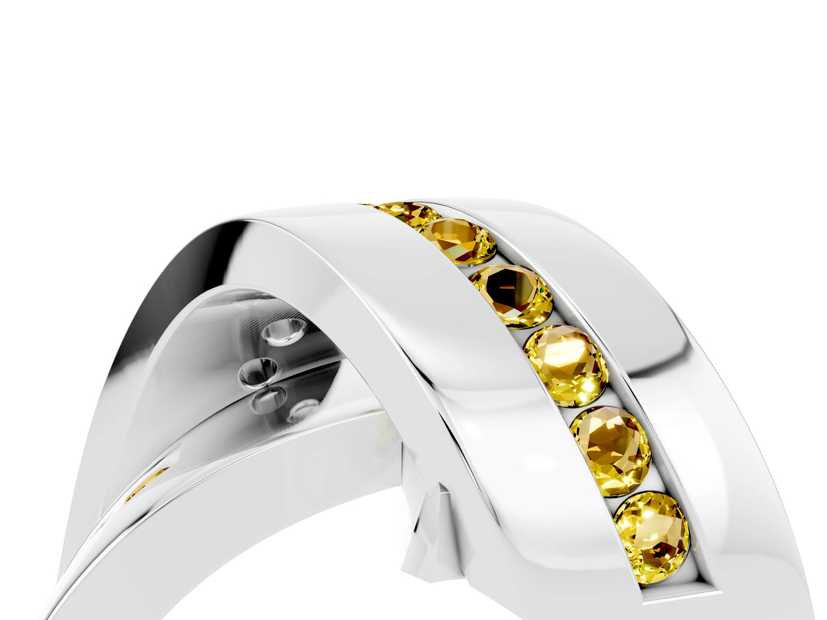 Pavé Round Yellow Sapphire Crossover Band in Platinum with Channel Setting_4