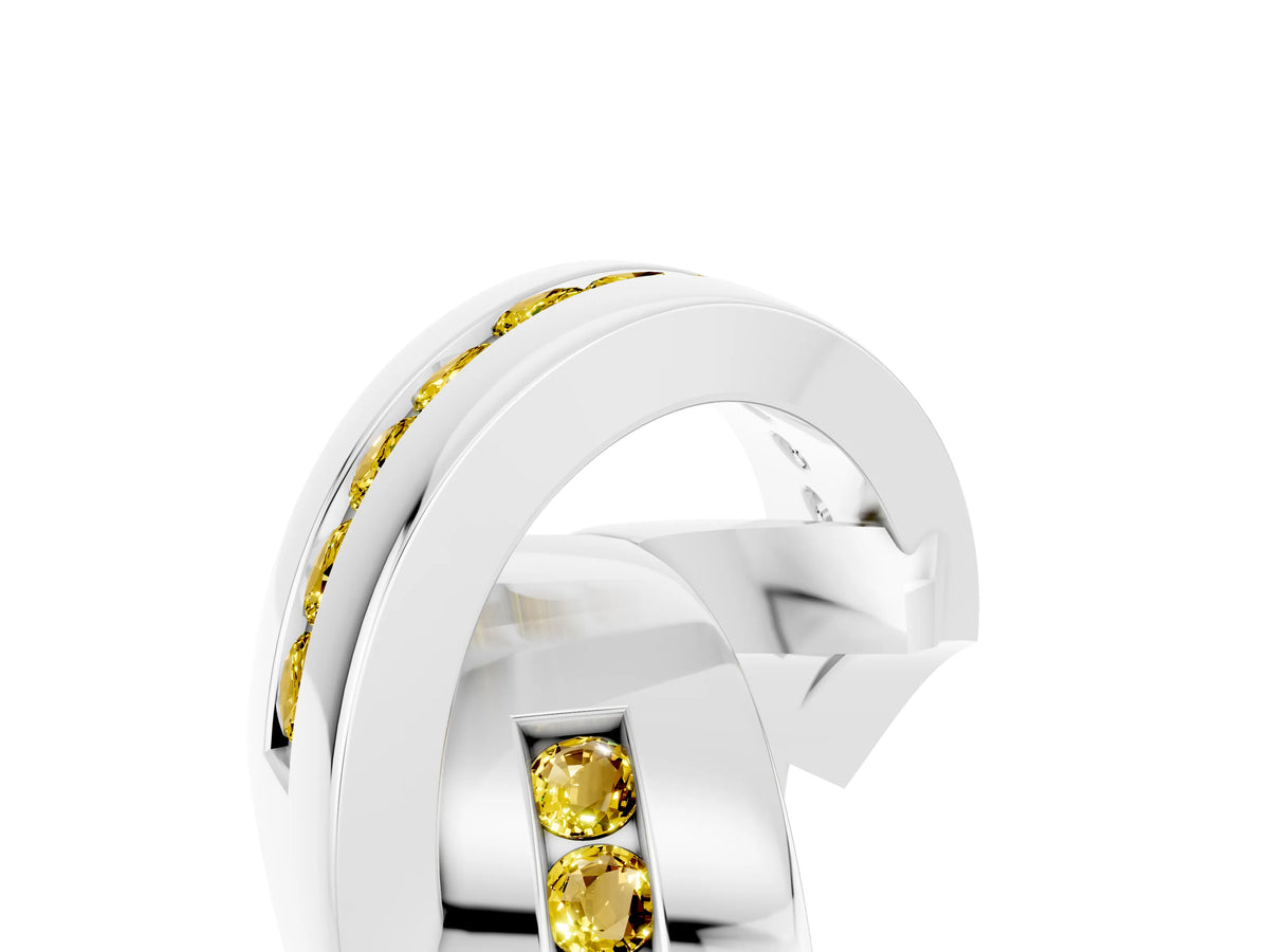 Pavé Round Yellow Sapphire Crossover Band in Platinum with Channel Setting_5