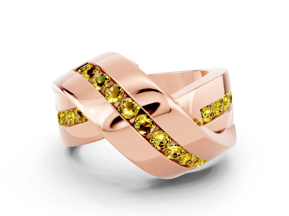 Pavé Round Yellow Sapphire Crossover Band in Rose gold with Channel Setting