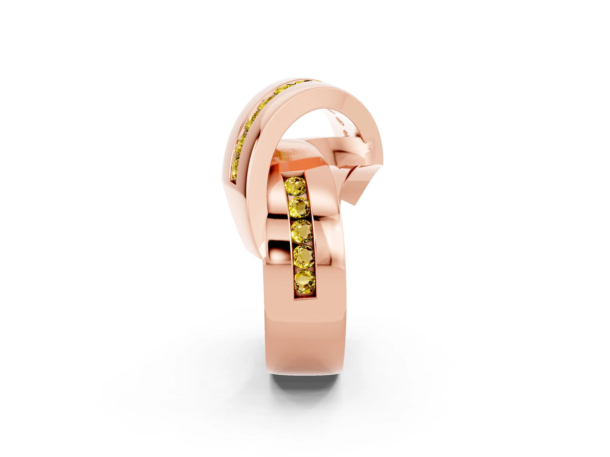 Pavé Round Yellow Sapphire Crossover Band in Rose gold with Channel Setting_2
