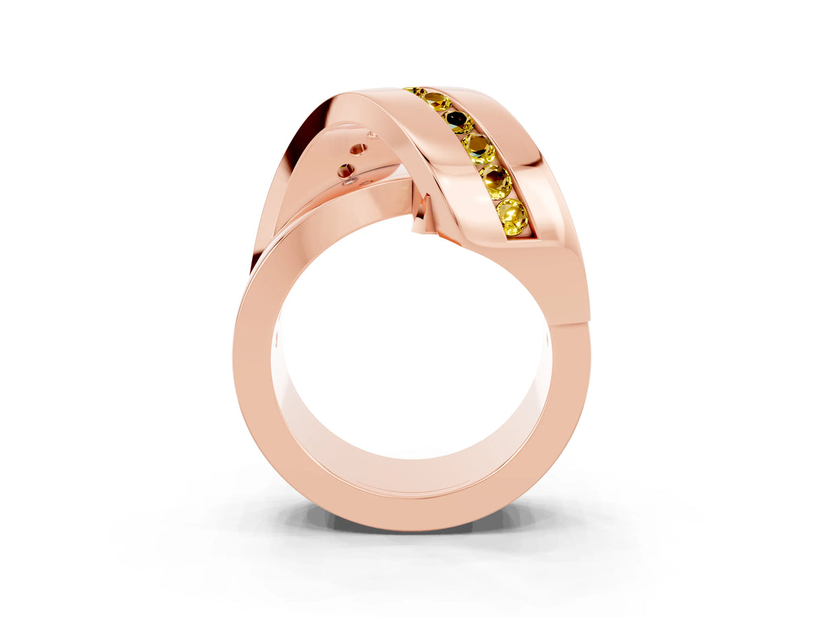 Pavé Round Yellow Sapphire Crossover Band in Rose gold with Channel Setting_3
