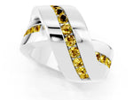 Pavé Round Yellow Sapphire Crossover Band in White gold with Channel Setting_1