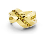 Pavé Round Yellow Sapphire Crossover Band in Yellow gold with Channel Setting