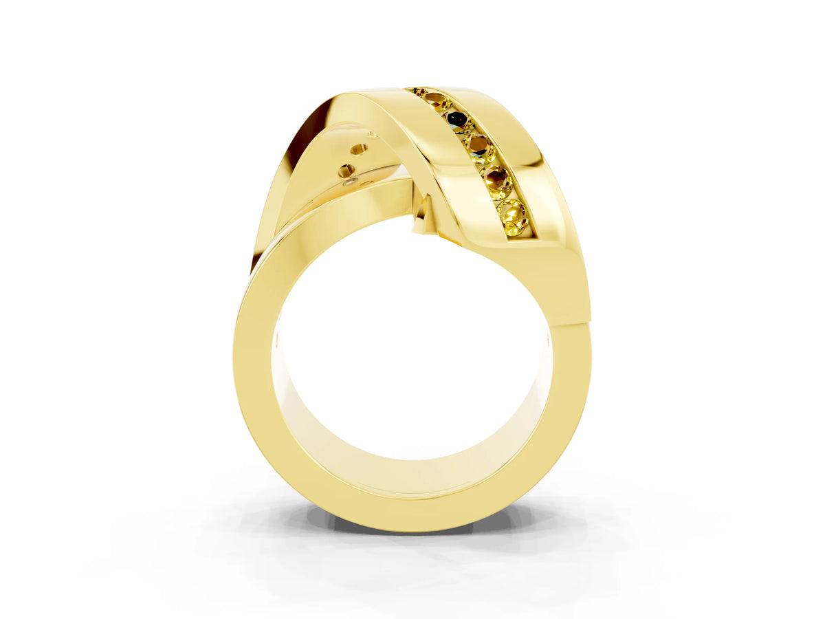 Pavé Round Yellow Sapphire Crossover Band in Yellow gold with Channel Setting_3