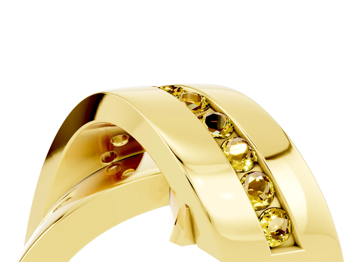 Pavé Round Yellow Sapphire Crossover Band in Yellow gold with Channel Setting_4