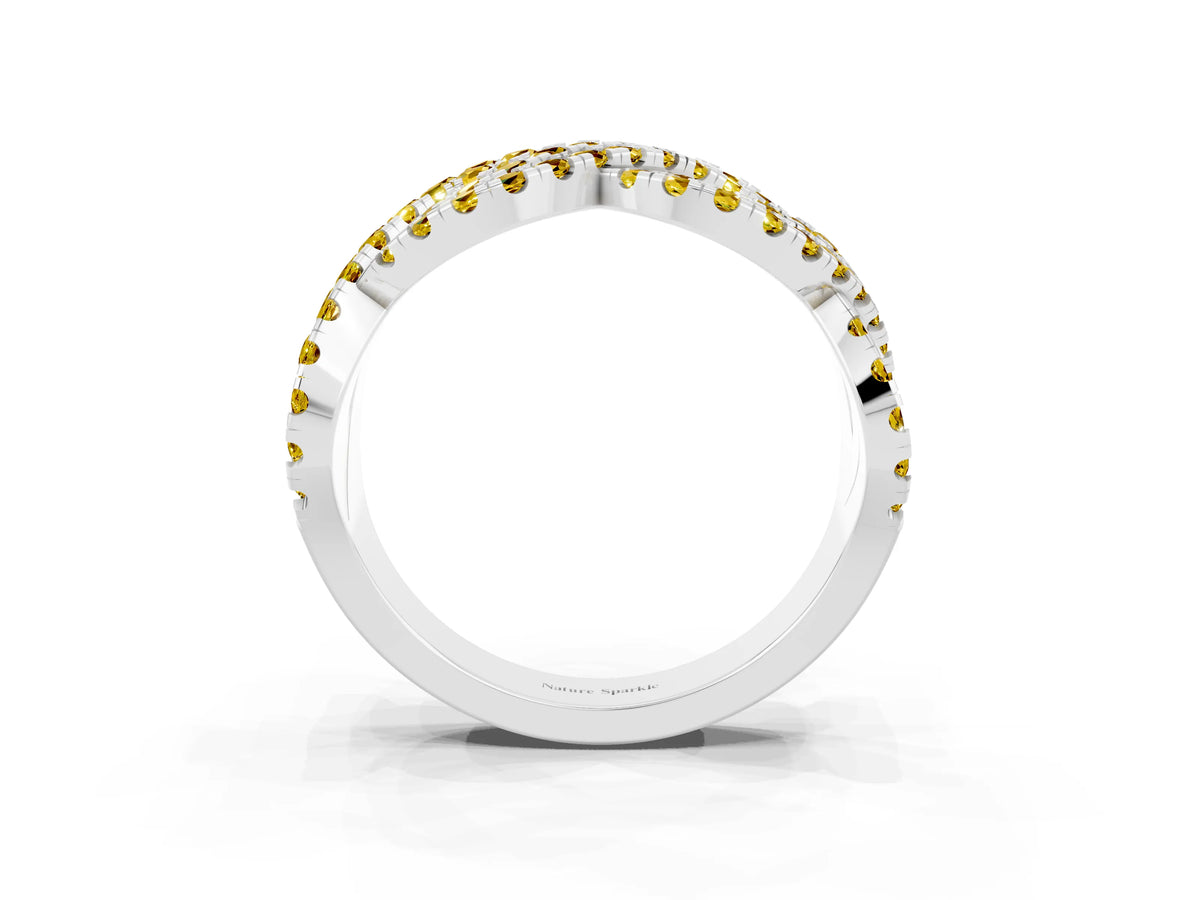 Pavé Round Yellow Sapphire Infinity Twist Band in Silver with Shared Prong Setting_3