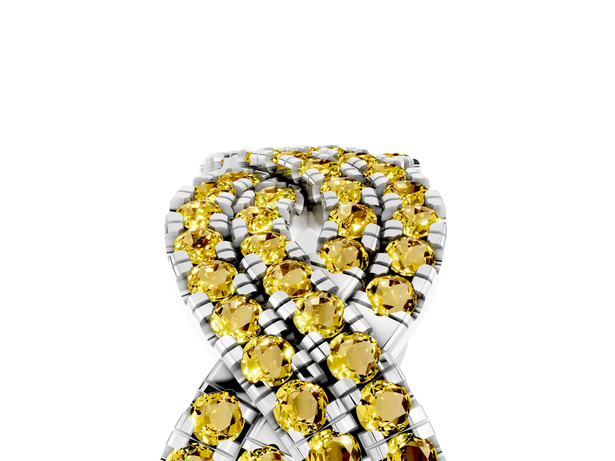Pavé Round Yellow Sapphire Infinity Twist Band in White gold with Shared Prong Setting_5