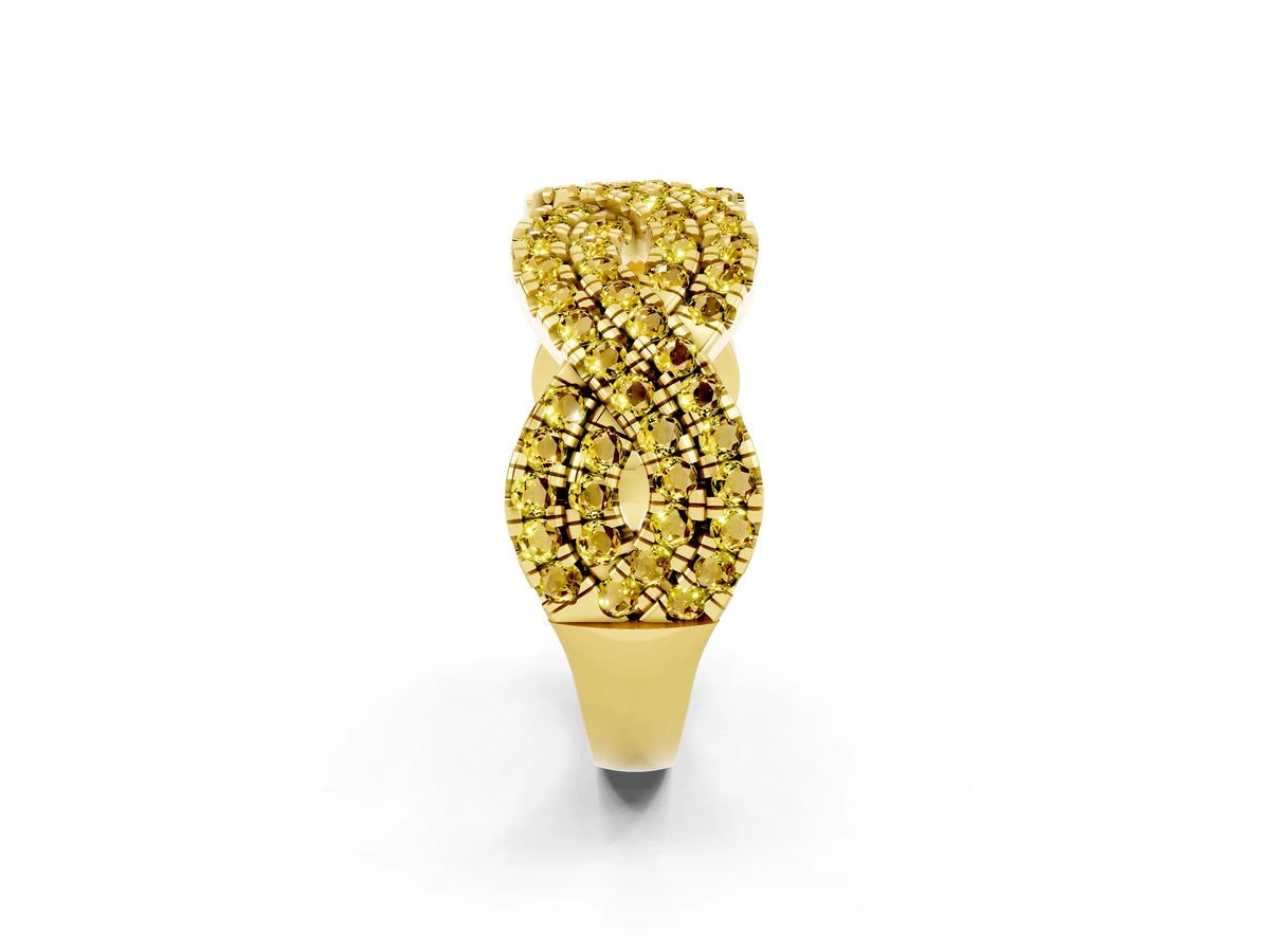 Pavé Round Yellow Sapphire Infinity Twist Band in Yellow gold with Shared Prong Setting_2