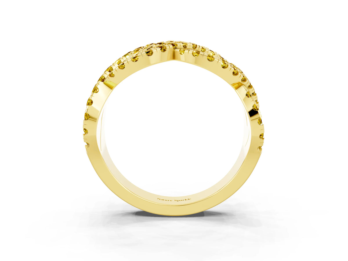 Pavé Round Yellow Sapphire Infinity Twist Band in Yellow gold with Shared Prong Setting_3