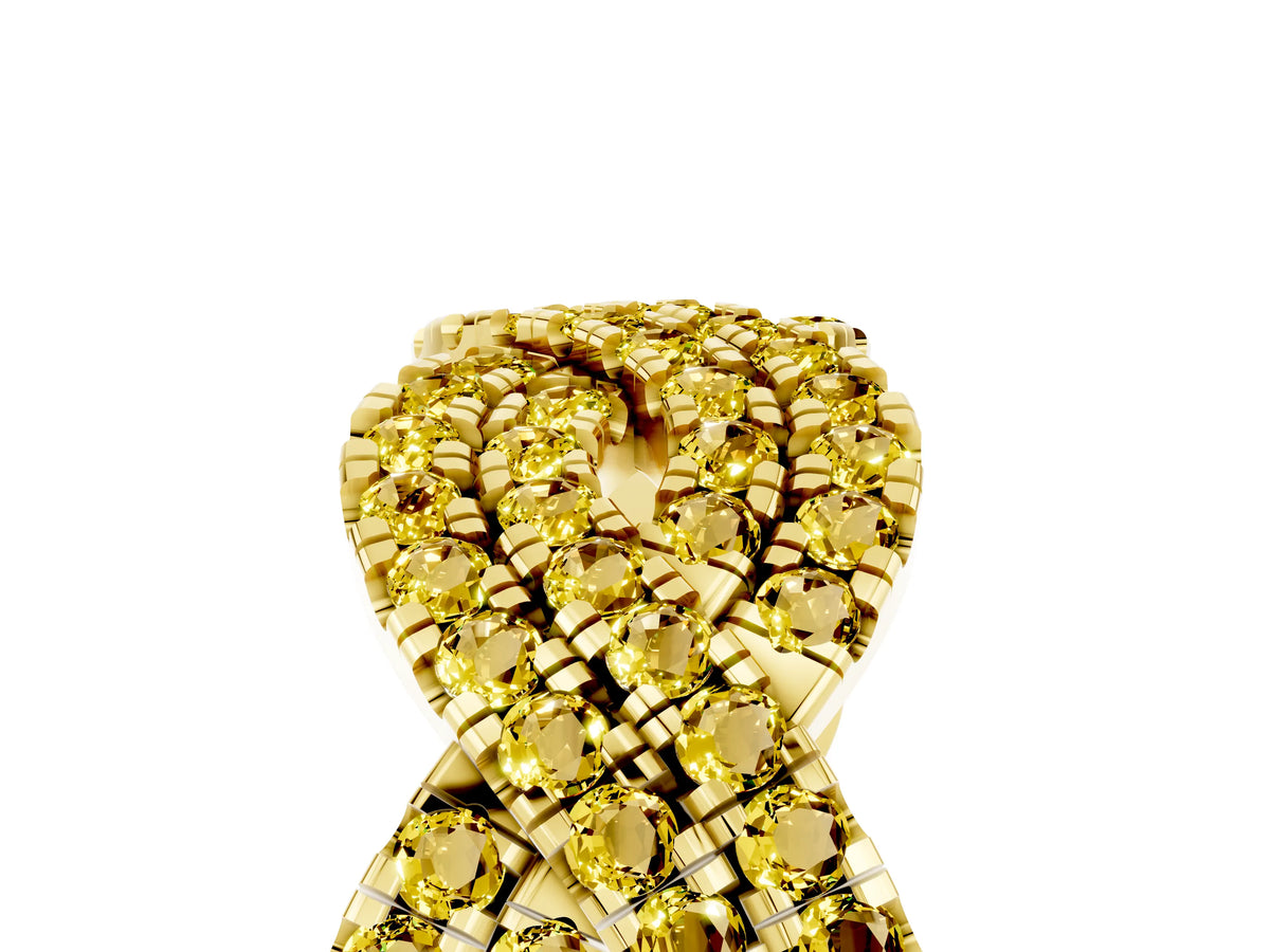 Pavé Round Yellow Sapphire Infinity Twist Band in Yellow gold with Shared Prong Setting_5