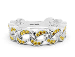Pavé Round Yellow Sapphire Interlocking Eternity Band in Platinum with Bezel Prong Setting