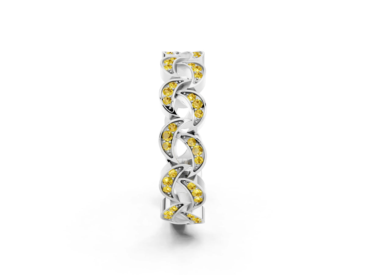 Pavé Round Yellow Sapphire Interlocking Eternity Band in Platinum with Bezel Prong Setting_2