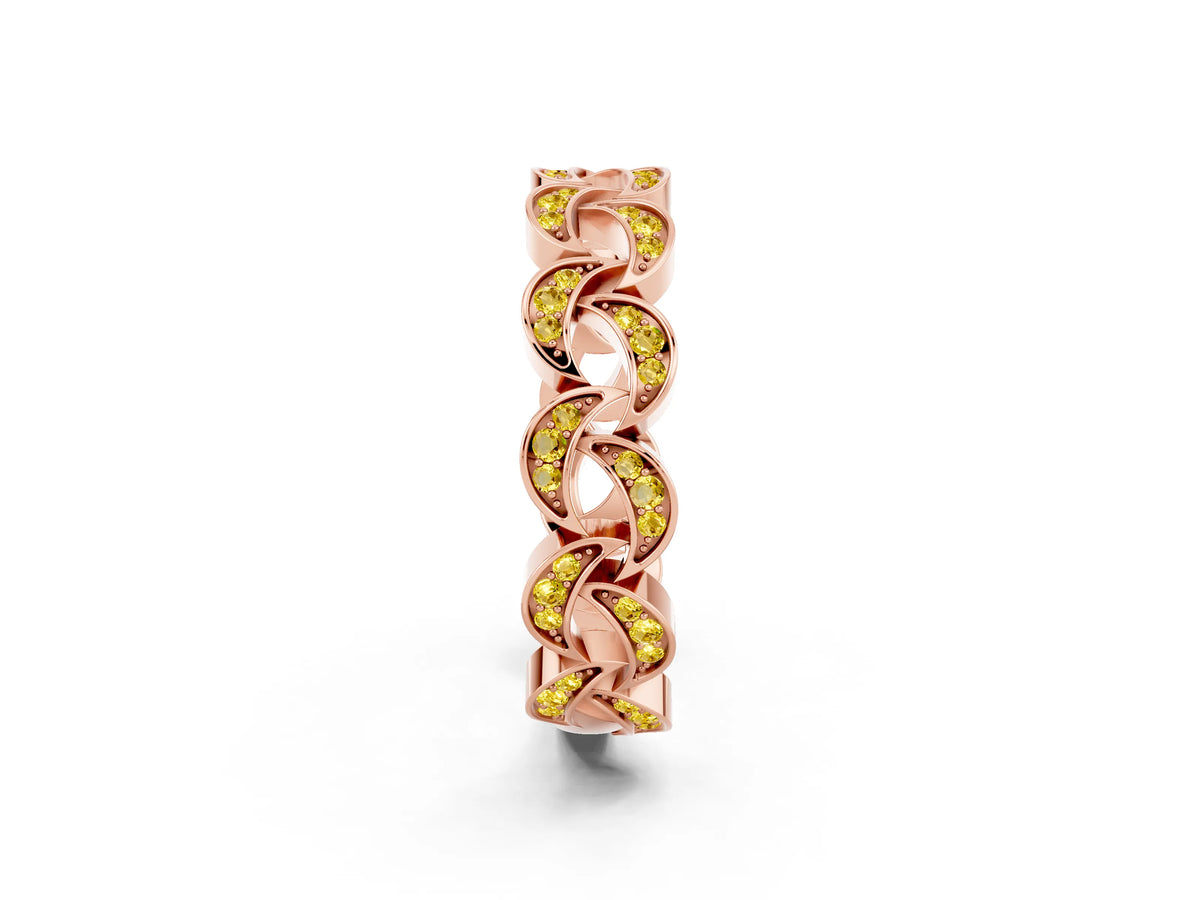 Pavé Round Yellow Sapphire Interlocking Eternity Band in Rose gold with Bezel Prong Setting_2