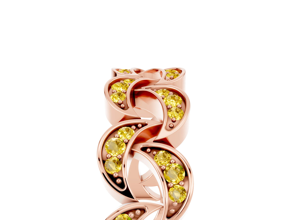 Pavé Round Yellow Sapphire Interlocking Eternity Band in Rose gold with Bezel Prong Setting_5