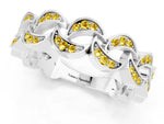 Pavé Round Yellow Sapphire Interlocking Eternity Band in White gold with Bezel Prong Setting_1