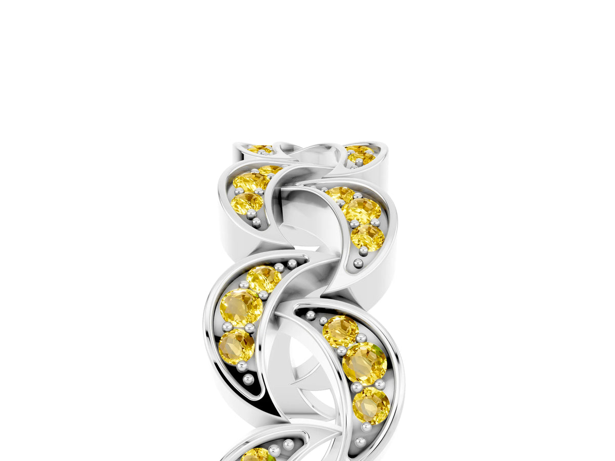 Pavé Round Yellow Sapphire Interlocking Eternity Band in White gold with Bezel Prong Setting_5