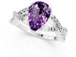 Pear Cut Amethyst Solitaire Ring in Platinum with Interwoven Pavé Band and Prong Setting_7