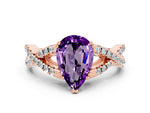 Pear Cut Amethyst Solitaire Ring in Rose gold with Interwoven Pavé Band and Prong Setting