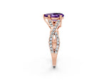 Pear Cut Amethyst Solitaire Ring in Rose gold with Interwoven Pavé Band and Prong Setting_2