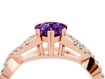 Pear Cut Amethyst Solitaire Ring in Rose gold with Interwoven Pavé Band and Prong Setting_4